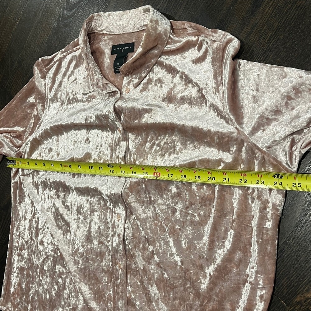 INVESTMENTS Crushed Velvet Button Down Shirt Rose‎ Pink Long Sleeve Plus Size 1X - Picture 6 of 7